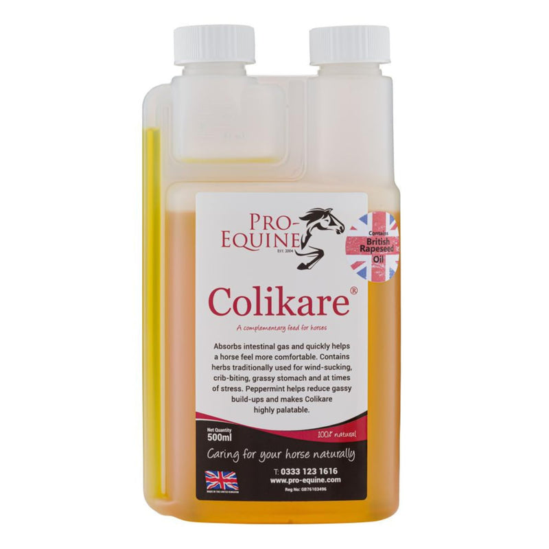 Colikare horse colic supplement (500ml). Super fast action for uncomfortable gassy relief. Can be fed regularly or when required. Appetising peppermint taste.