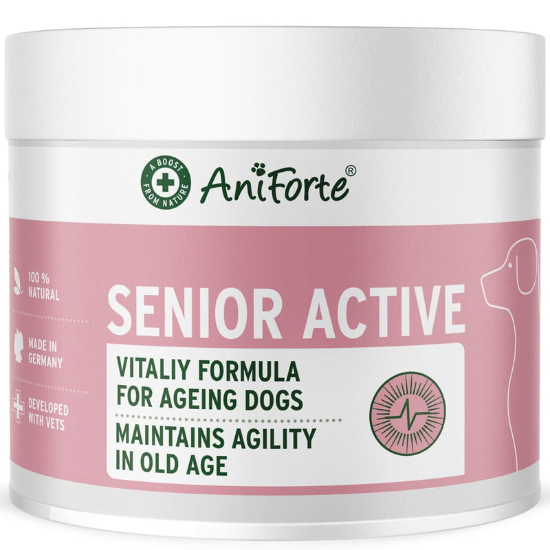 AniForte Senior Active Powder 250g for Older Dogs - Minerals, Amino Acids & Vitamins for Dogs, Supports Memory & Heart Function, Green-Lipped Mussel for Vitality & Agility, Seniors Food Supplement