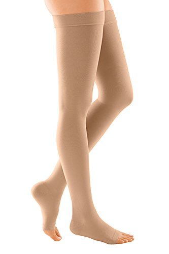 medi Duomed Soft (BS CCL 1) Compression Stockings Thigh Length with Silicone topband Open Toe Beige X X Large XXL - BeesActive Australia