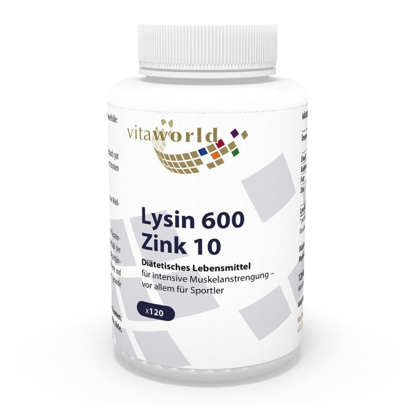 Vita World L-Lysine 600mg + Zinc 120 Vegetarian Capsules Made in Germany - BeesActive Australia