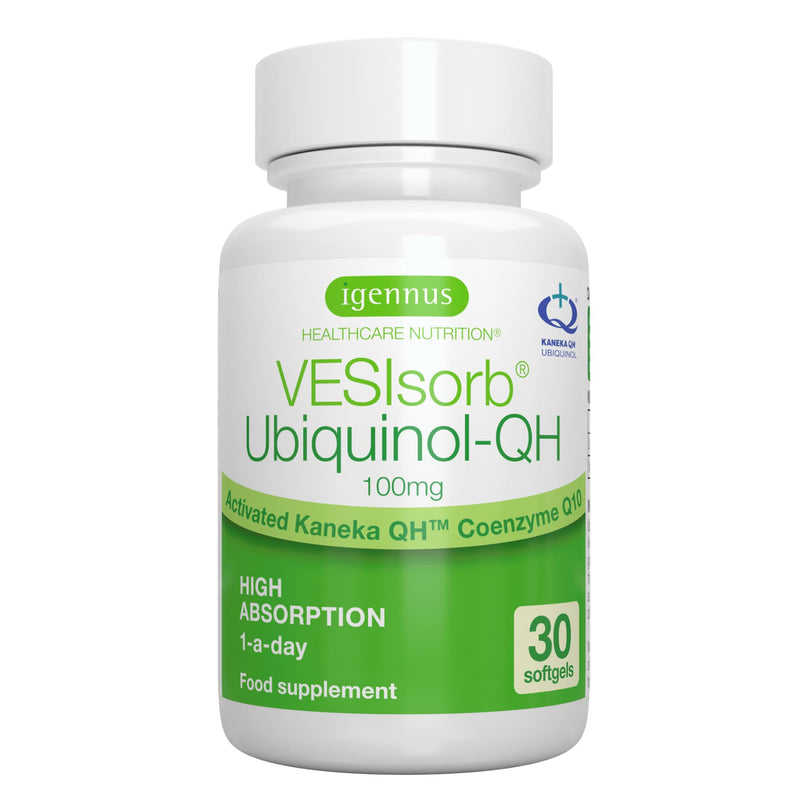 VESIsorb Ubiquinol-QH Advanced Fast-Acting Coenzyme Q10-100 mg, 30 Softgels, Water-Soluble Kaneka QH Ubiquinol CoQ10 Supplement Ideal for Heart Health, Energy, Fertility, 1 Month Supply, by Igennus 30 Count (Pack of 1) - BeesActive Australia