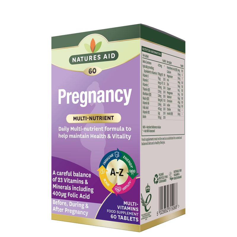 Natures Aid Pregnancy Multi-Vitamins and Minerals Tablets (23 Essential Vitamins and Minerals, 60 Tablets, Before, During and After Pregnancy, Vegan Society Approved, Made in the UK) - BeesActive Australia