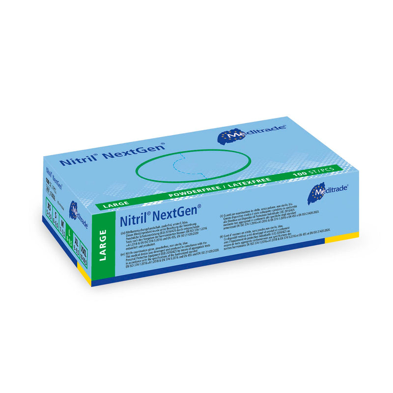 Meditrade 1283L | NextGen, Nitrile Examination Gloves, Large, N/S, P/F, Blue, x100 - BeesActive Australia