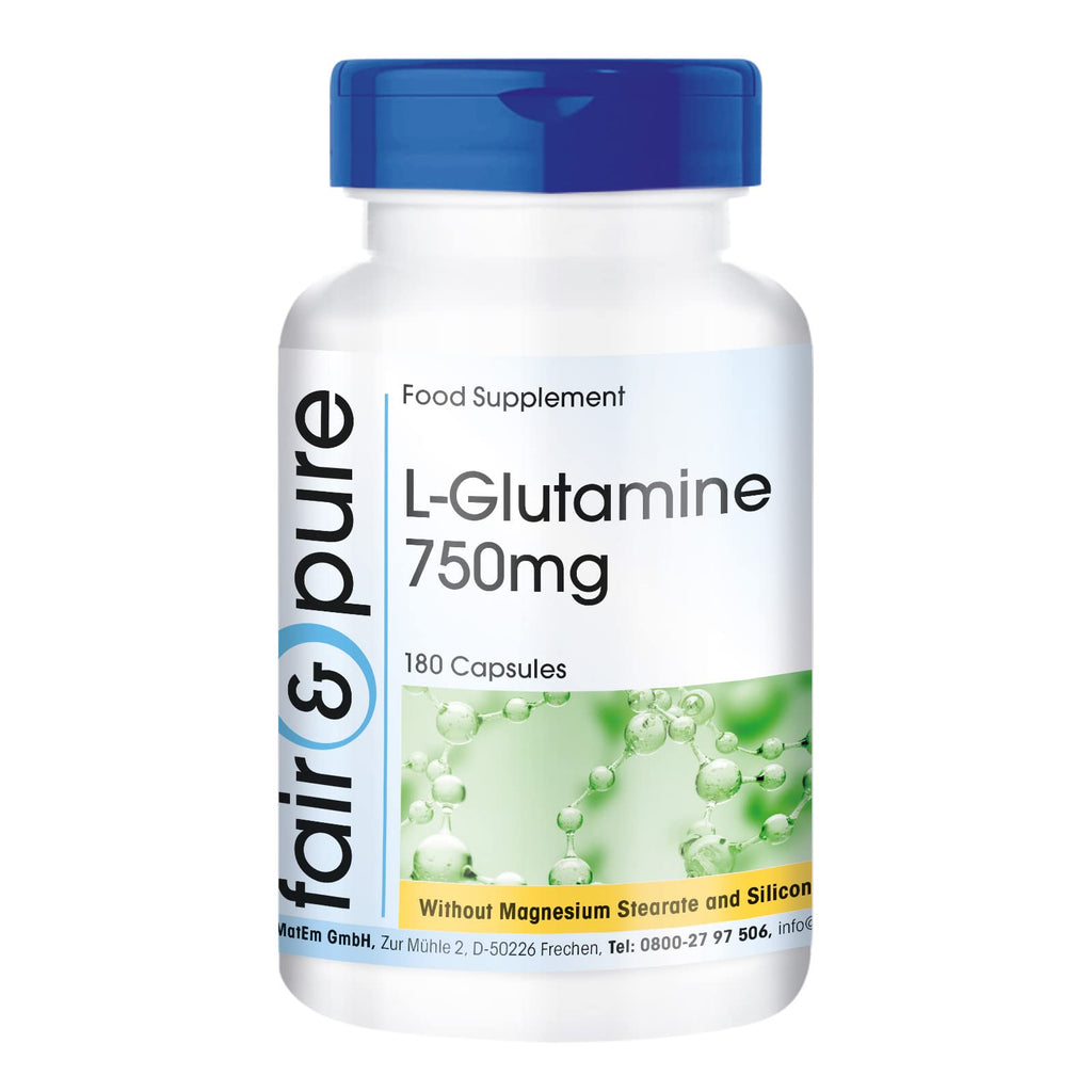 Fair & Pure L-Glutamine 750mg, in Free Form, Vegan, 750mg, 180 Capsules - BeesActive Australia