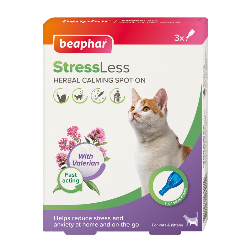Beaphar – StressLess Herbal Calming Spot-On for Cats – Reduces Stress & Anxiety at Home and On-the-Go – With Valerian Extract – For Cats & Kittens – 3 x 1 Week Doses –Easy-to-Use Spot-On Pipettes 3 Count (Pack of 1)