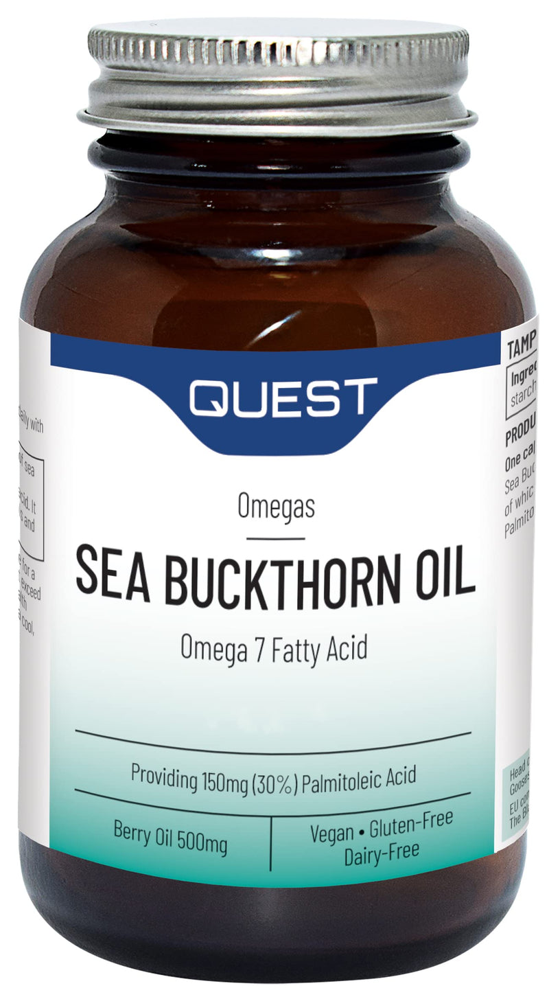 Quest Sea Buckthorn Oil Omega 3, 6 & 7, Berry Oil & Palmitoleic Acid Supplement. Supports Skin & Eye Health Plus Post Menopause Dryness. Vegan Omega Anti-Inflammatory Supplement Tablets (120 Capsules) - BeesActive Australia