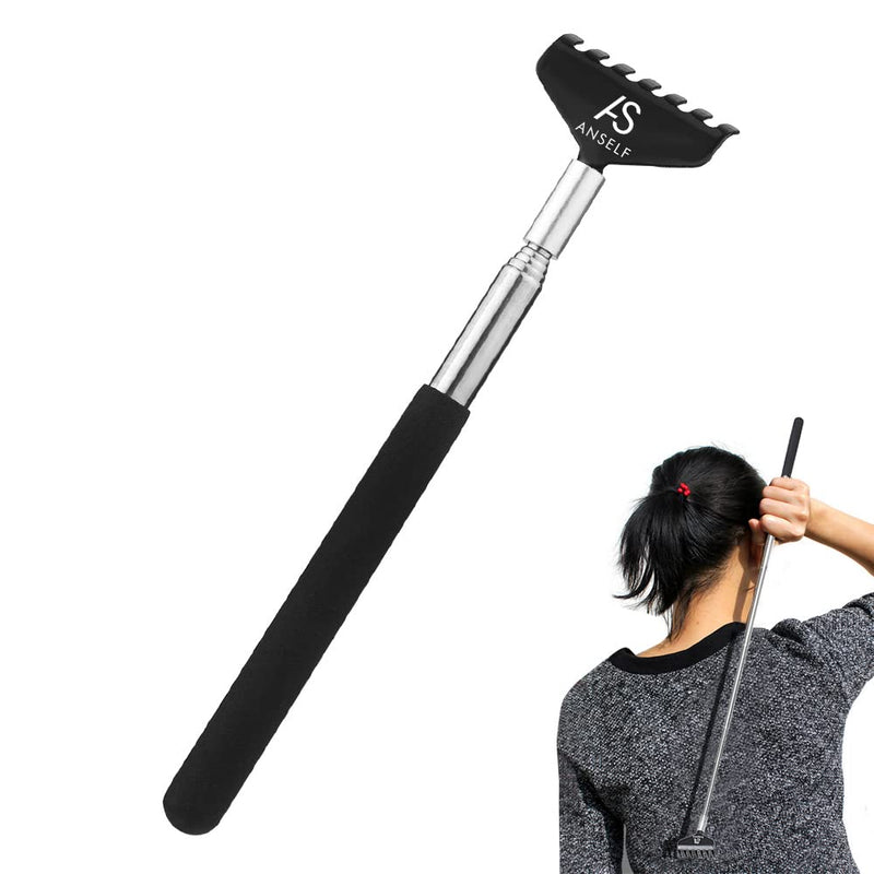 Stainless Steel Back Scratcher Massager Metal Compact Extendable 5 Section 20-68cm Scratching Tool, Portable Extendable Back Scratcher, Telescopic Back Scratcher for Human & Pet Black - BeesActive Australia