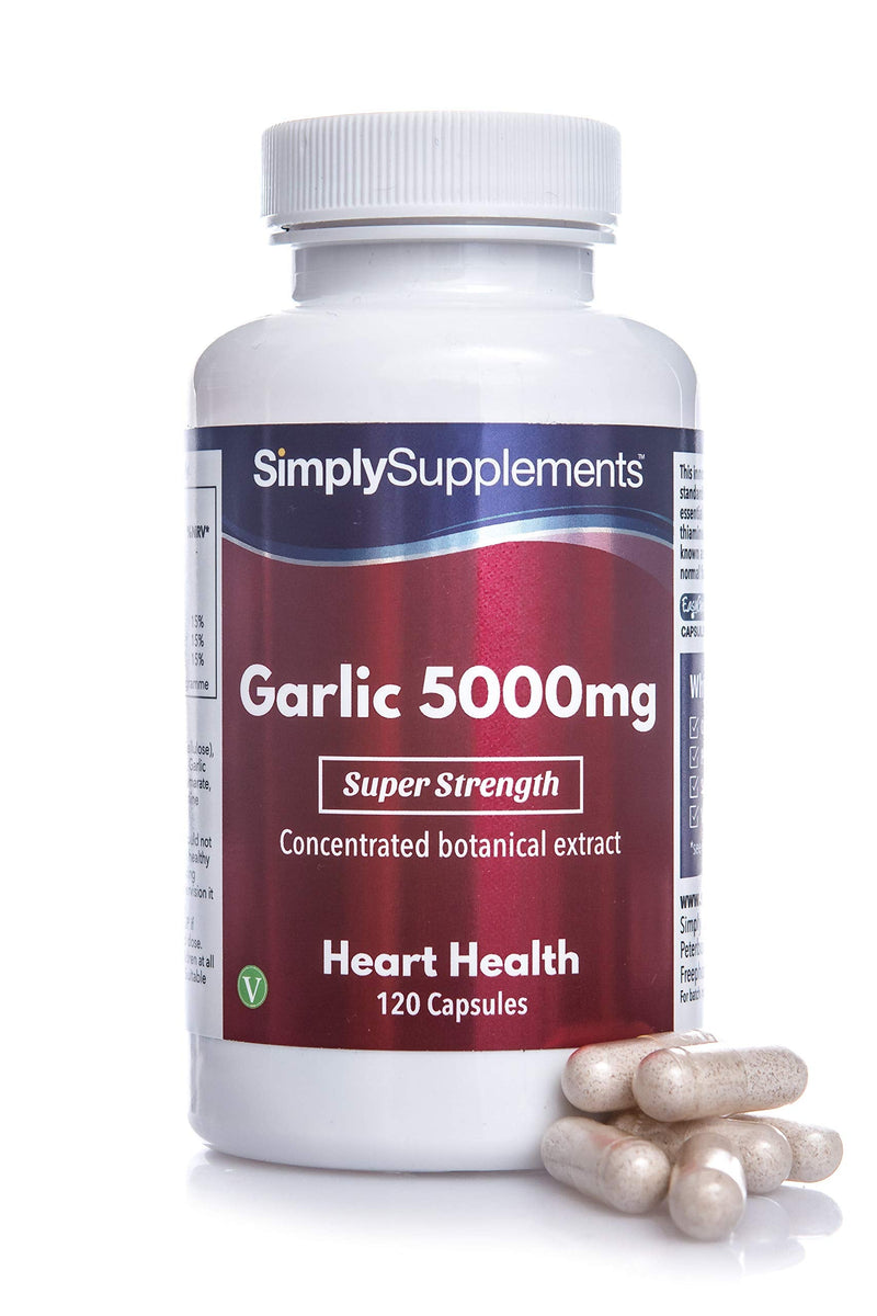 Garlic Capsules 5000mg | Vegan & Vegetarian Friendly | 120 Capsules = Up to 4 Month Supply | High Strength Odourless Garlic Supplement for Healthy Heart & Circulation | Manufactured in The UK 120 Count (Pack of 1) - BeesActive Australia