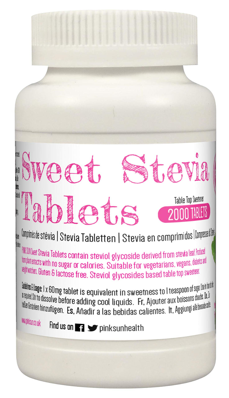 PINK SUN Stevia Tablets x 2000 Refill Tabs (Top up for 500 tablet dispenser) Sweetener Sugar Alternative Replacement Vegetarian Vegan Gluten Free Low Carb Non GM Zero Calories Bulk Buy - BeesActive Australia
