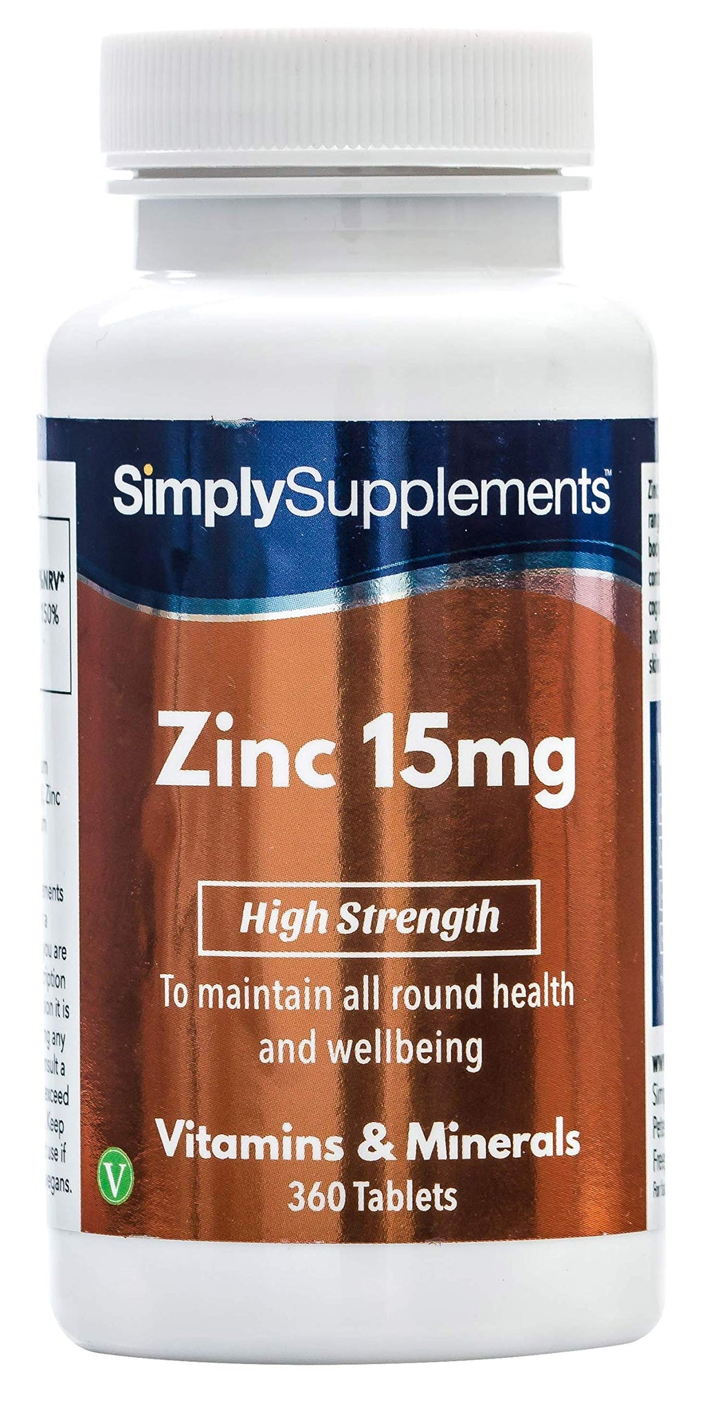 Zinc Tablets 15mg | High Strength Zinc Supplement Provides 150% NRV | Vegan & Vegetarian Friendly | Support for Immune System, Hair & Fertility | 360 Tablets | Manufactured in The UK - BeesActive Australia