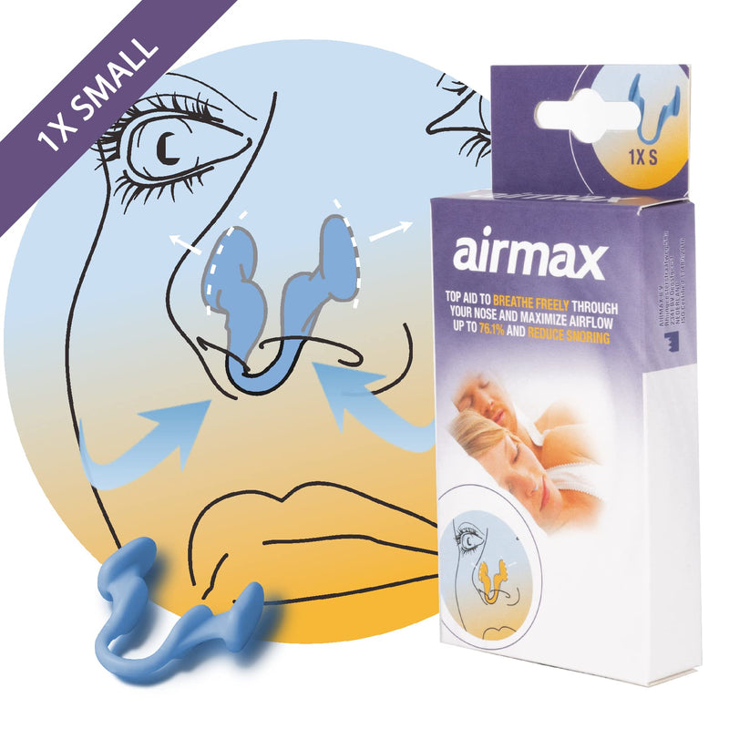 Airmax nasal dilator | Anti snore device | 76% more air | Breathe freely through the nose | More oxygen | 1 Pack classic small blue | Snoring aid for men and women | sleep better and wake up rested | nasal congestion | Free storage case included - BeesActive Australia