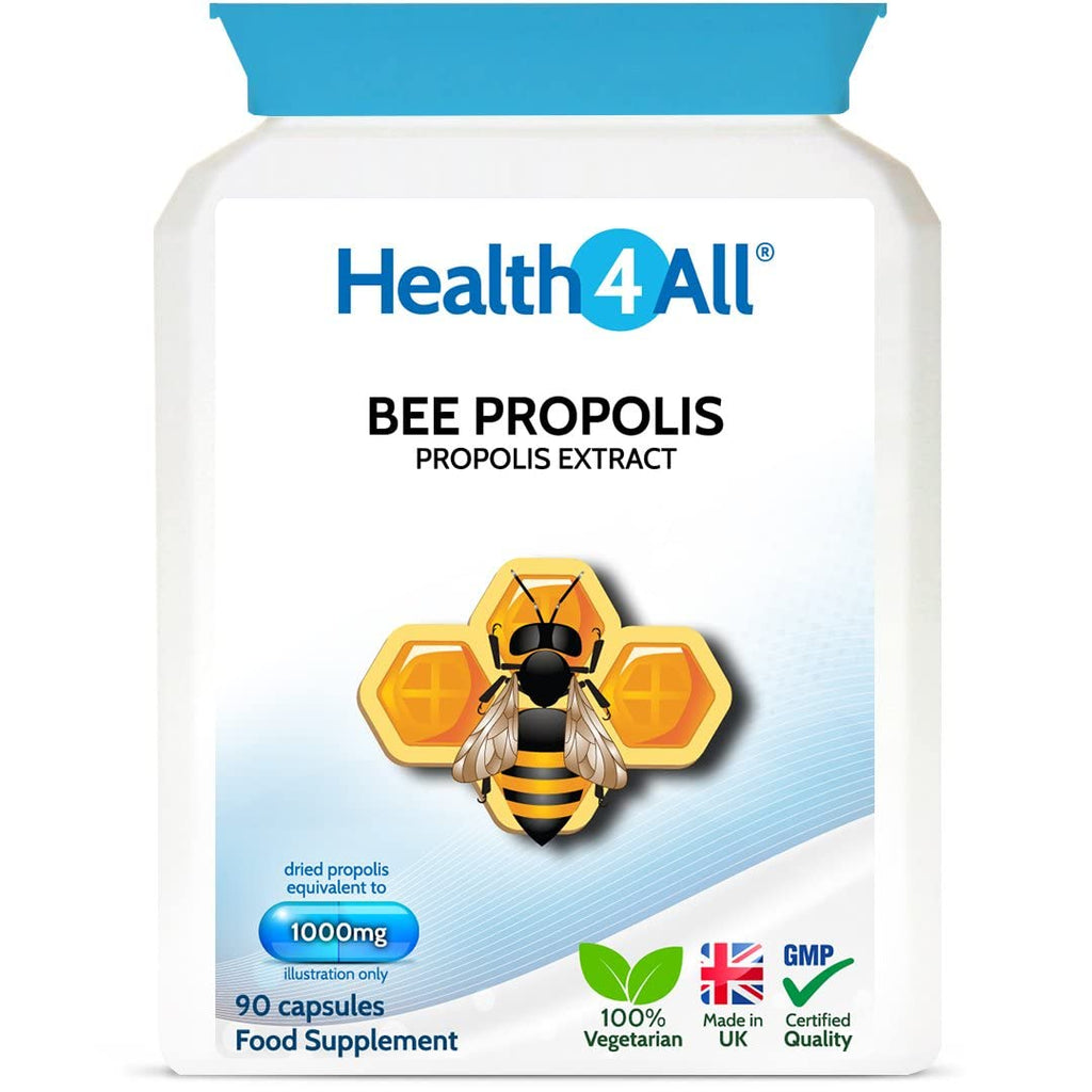 Bee Propolis High Strength 1000mg 90 Capsules (V) Immune System Booster Natural Immune Support Supplement Rich in Functional antioxidants. Made in The UK by Health4All 90 Count (Pack of 1) - BeesActive Australia