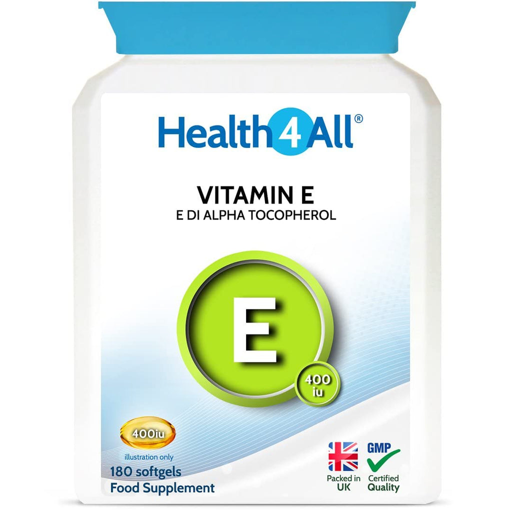 Vitamin E 400iu 180 Softgels 1333% NRV. Softgel Capsules. Made in The UK by Health4All 180 Count (Pack of 1) - BeesActive Australia