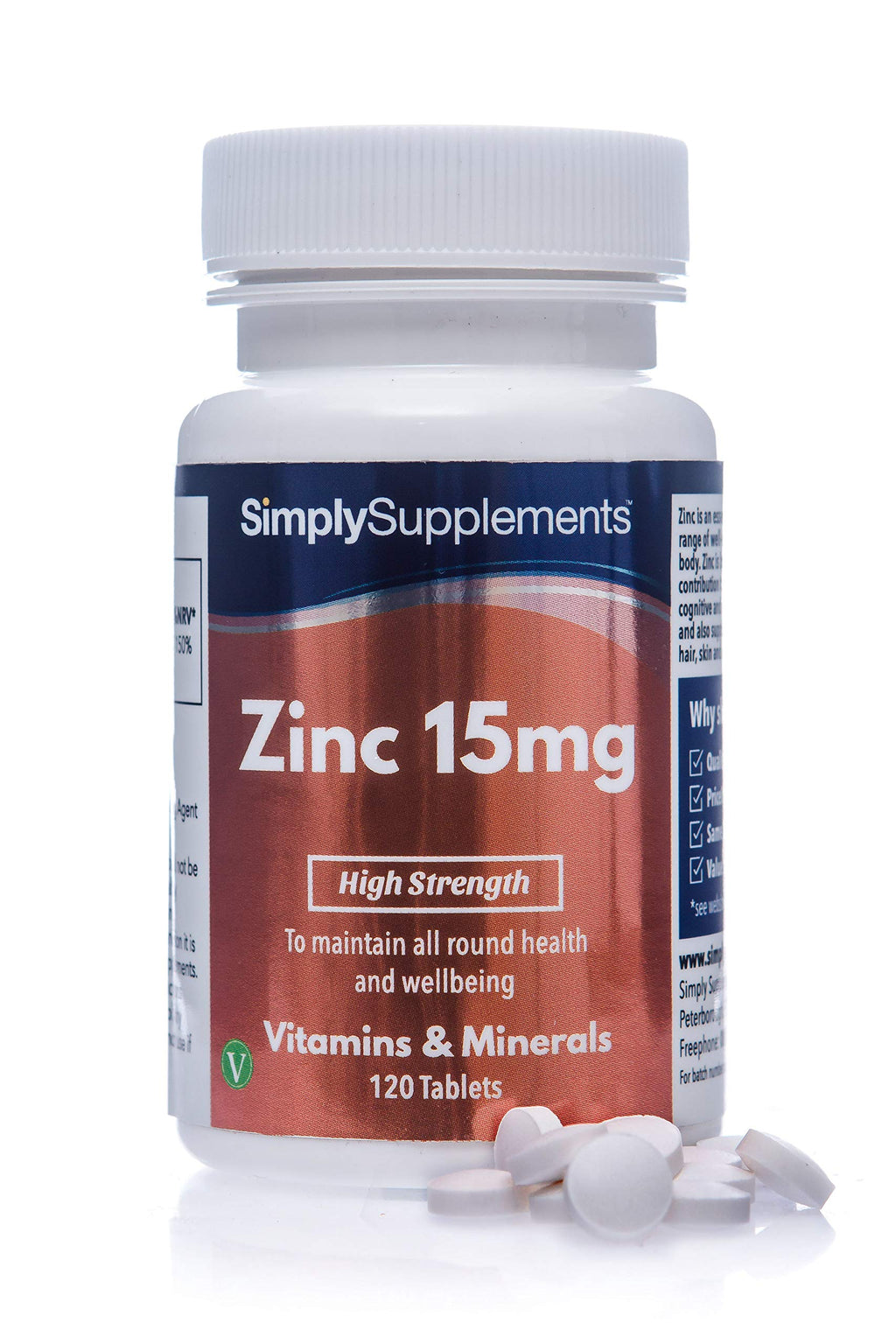 Zinc Tablets 15mg | Potent One-a-Day Formula | 120 Tablets | Supports The Immune System, Fertility & Skin, Hair & Nails - BeesActive Australia