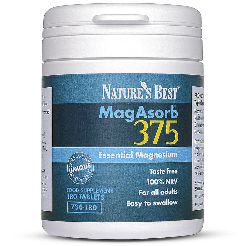 MagAsorb� 375mg | Full Strength Magnesium | 180 Vegan Tablets | Unique One-A-Day Magnesium Tablets (at 100% NRV) | 6 Month�s Supply | Magnesium contributes to the reduction of tiredness and fatigue | UK Made - BeesActive Australia