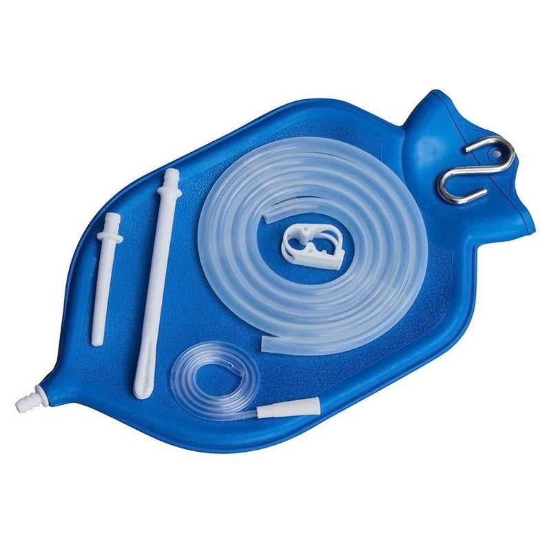 HealthAndYoga(TM) NaturoFlo Superior Enema Bag Kit - 2 Quart Fountain (Open) top Silicone Hose with Robust Metal Suspension - Blue - BeesActive Australia