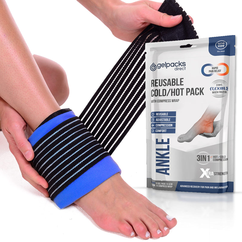 Ankle Ice Pack Wrap for Sports Injuries, Hot/Cold Gel Pack for Plantar Fasciitis, Achilles Tendonitis, Joint Pain Relief - Microwavable Heat/Cold Compress Support for Sore Feet by Gelpacks Direct 1 Count (Pack of 1) - BeesActive Australia