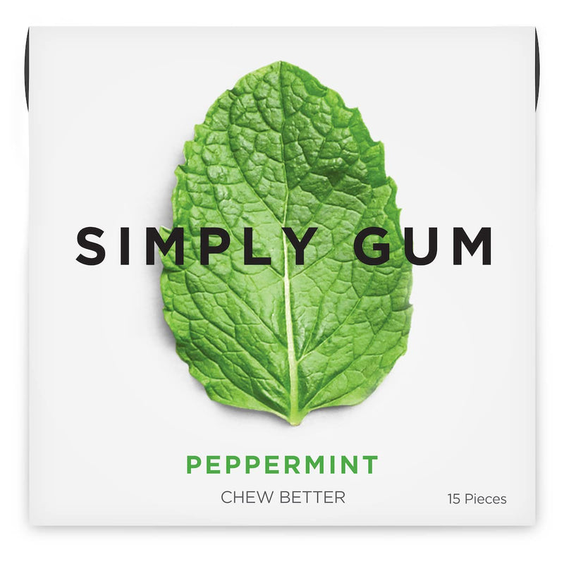 Simply Gum | Peppermint | Pack of Six (90 Pieces Total) | Synthetic Free + Aspartame Free + non GMO - BeesActive Australia