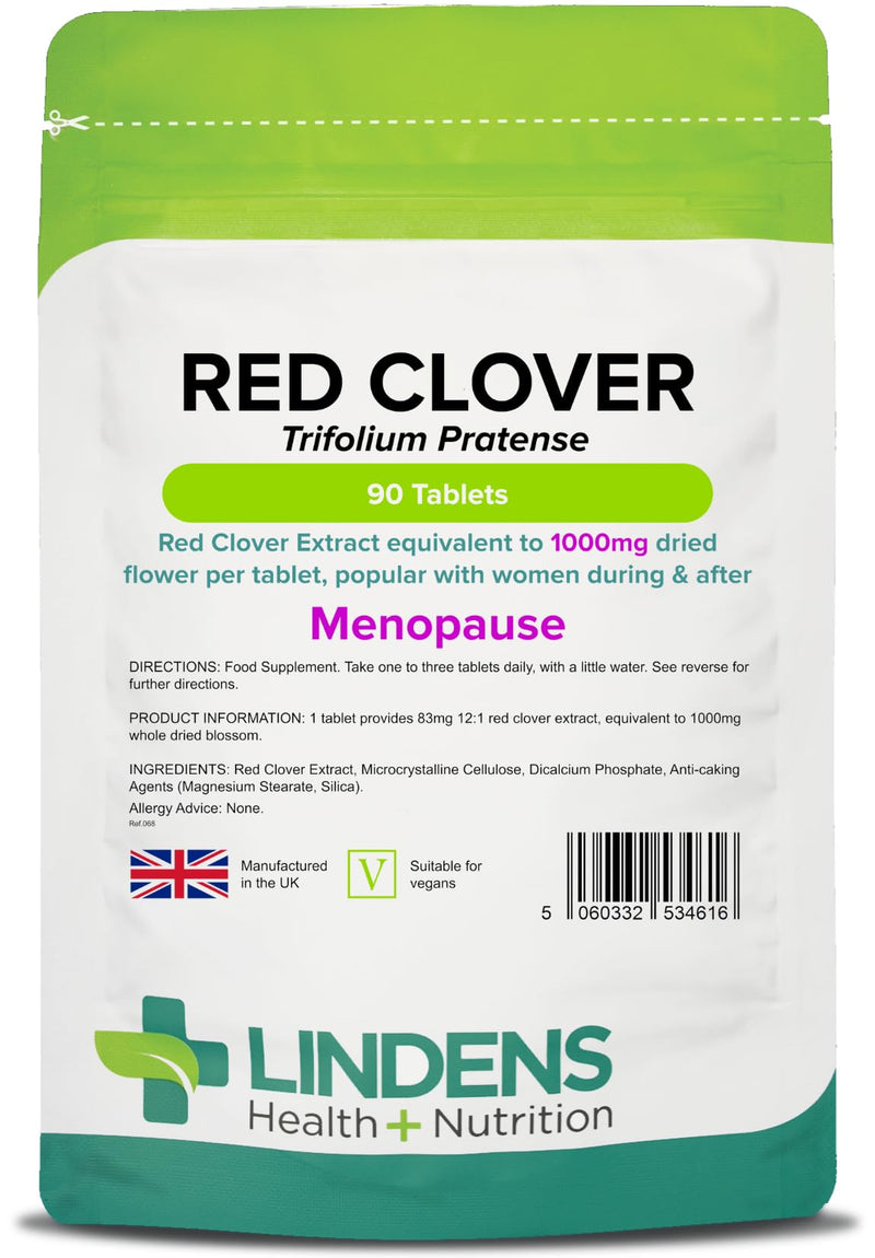 Lindens Red Clover 1000mg | 90 Tablets | Natural Menopause Support | UK Made, Vegan, Red Clover Menopause with SOYA Isoflavones | Perimenopause Supplements, Hormone Balance | Letterbox Friendly 1 g (Pack of 1) - BeesActive Australia