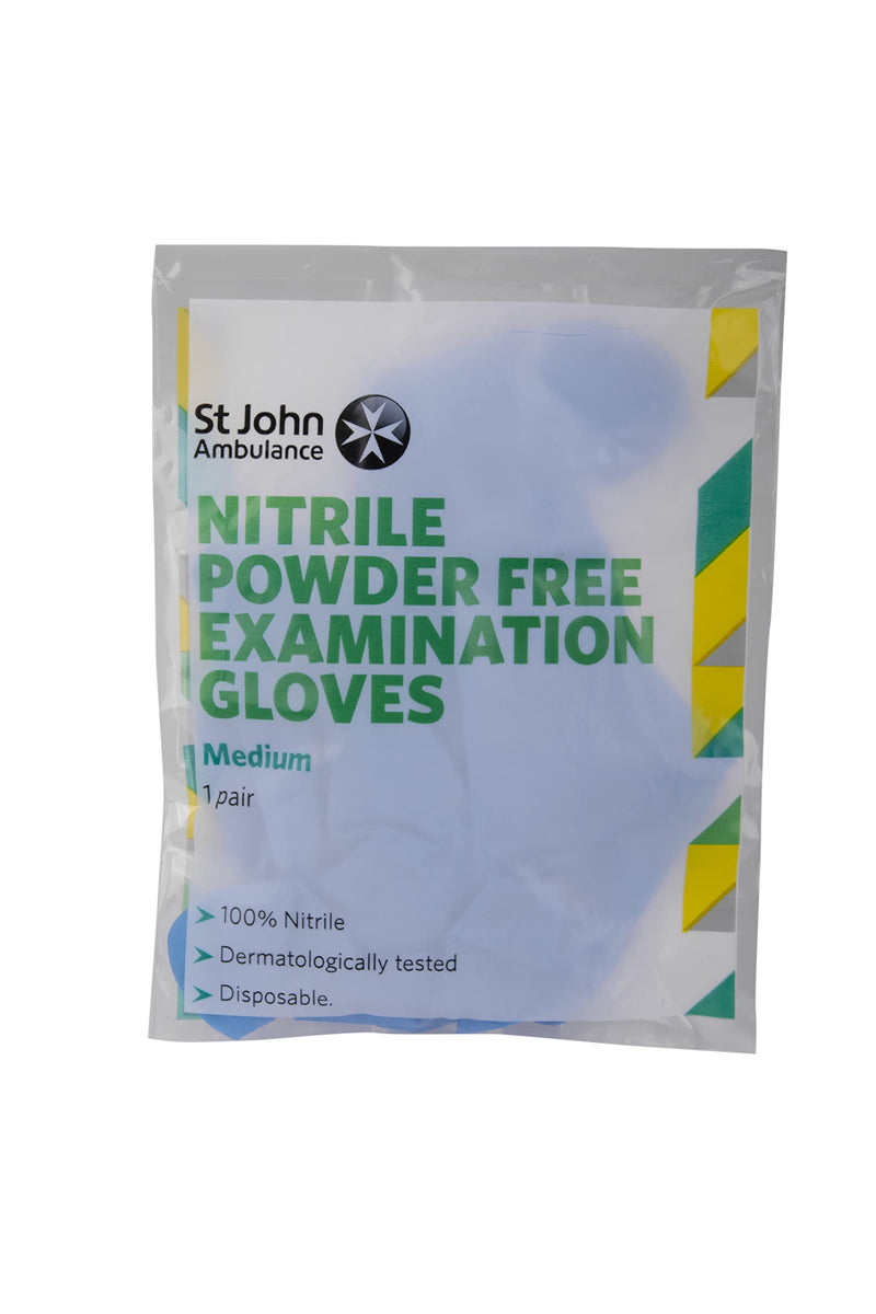 St John Ambulance Nitrile Examination Gloves, Powder Free, Blue, Size M (Pack of 1 Pair of Gloves) - BeesActive Australia
