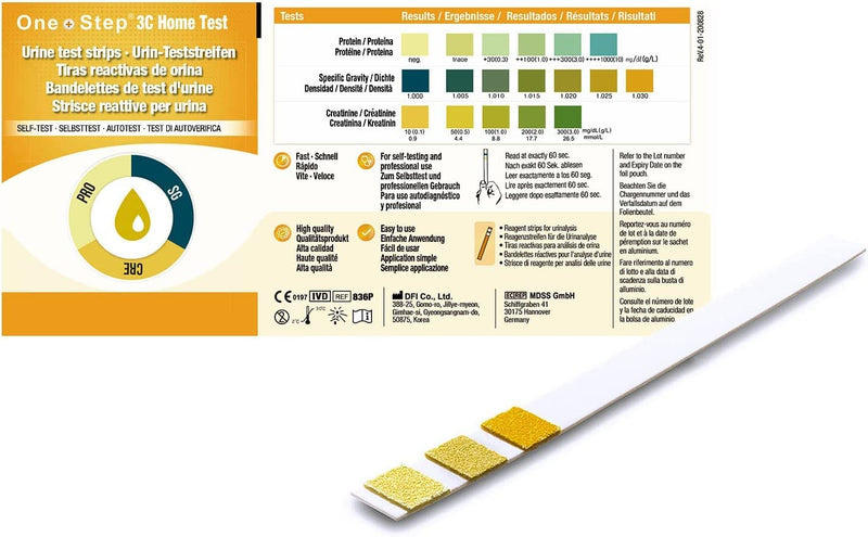 One Step: 5 x Kidney Function Test Strips, Creatinine, Protein and Specific Gravity Urine Kits - BeesActive Australia