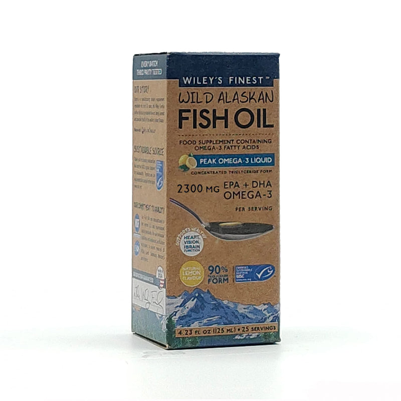 Wiley�s Finest Peak Omega-3 Liquid 2300mg EPA + DHA Omega-3 Natural Wild Alaskan Fish Oil Food Supplement 25 Servings Lemon Flavour 125 ml (Pack of 1) - BeesActive Australia