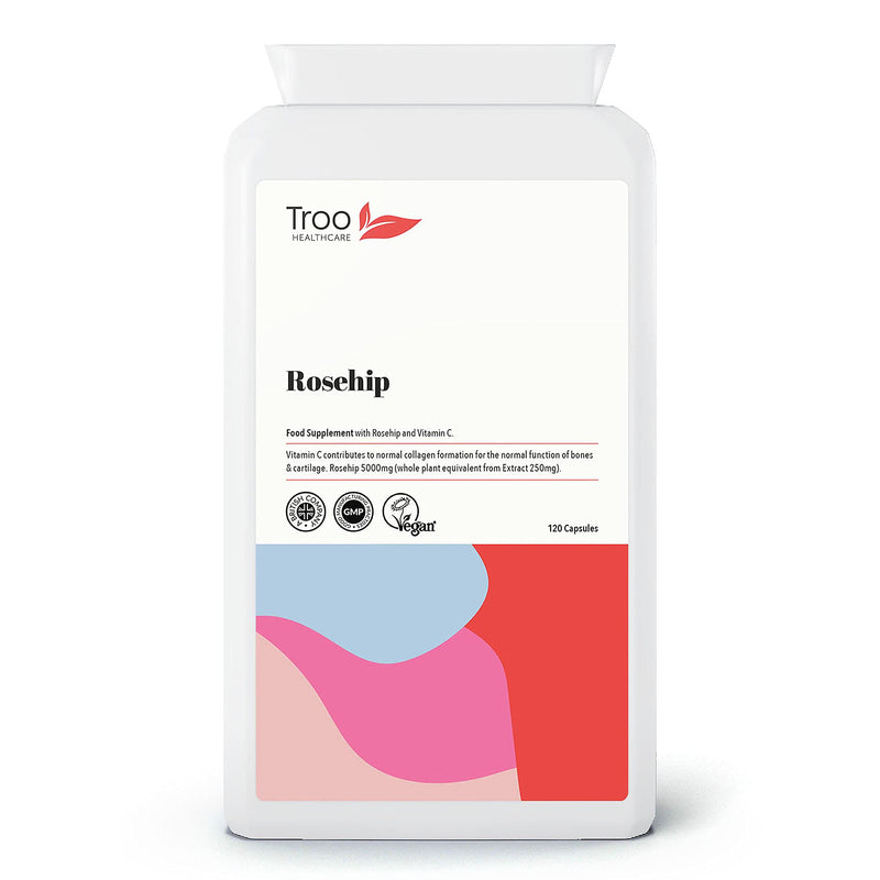 Rosehip Supplements 5000mg with Vitamin C to Support Bones, Cartilage and Collagen Formation - 120 Capsules - High Strength 5000 mg Rosacanina - Up to 4 Months Supply UK Manufactured to GMP Standards - BeesActive Australia