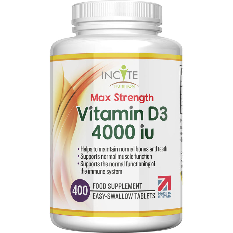 Vitamin D 4000iu - 400 Premium Vitamin D3 Easy-Swallow Micro Tablets - One a Day High Strength Cholecalciferol VIT D3 - Vegetarian Supplement - Made in The UK by Incite Nutrition Vitamin D3 4000iu - BeesActive Australia