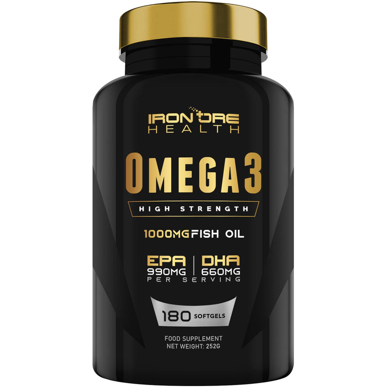 Omega 3 Fish Oil - 180 High Strength Capsules - 990mg EPA & 660mg DHA per Daily Serving - 2 Months Supply - Made in UK - BeesActive Australia