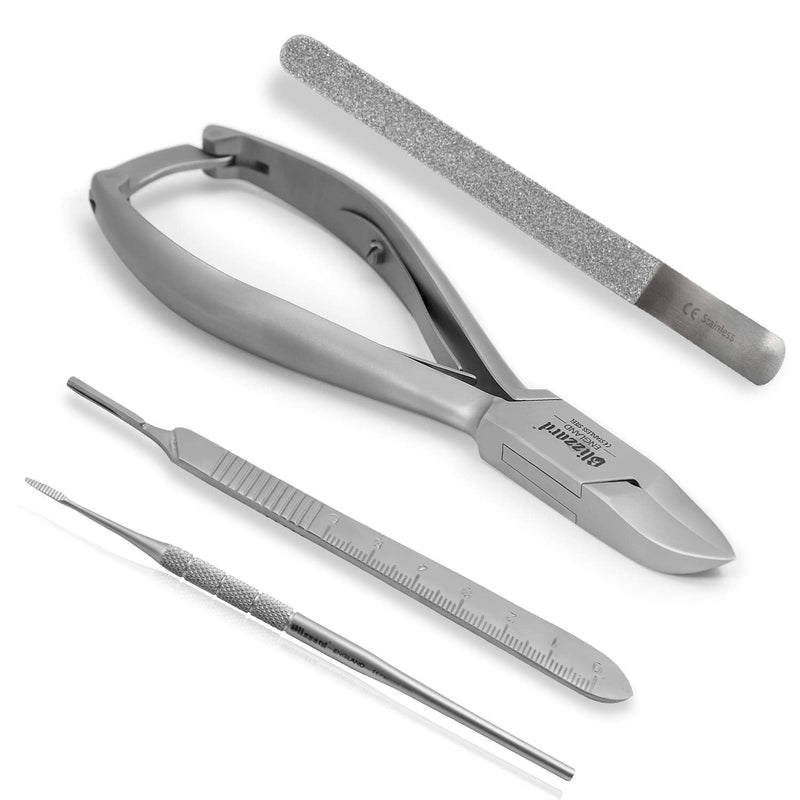 Podiatry Instrument Set by Blizzard – 4 Piece Chiropodist Tools Kit with Nail Nipper, Blacks File, Diamond Deb Dresser and Scalpel Blade Handle - German Forged Implements for Podiatry Care - Hospital Grade 4 Count (Pack of 1) - BeesActive Australia
