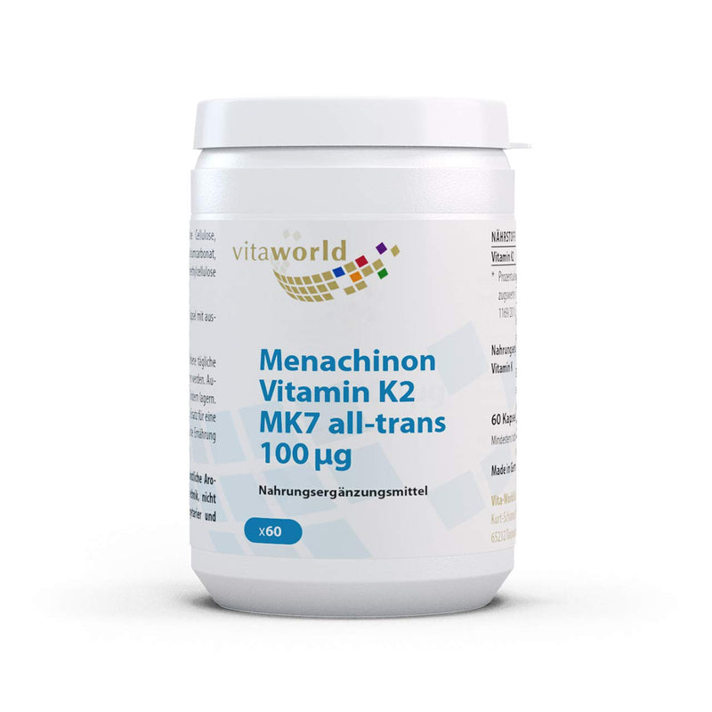 Vita World Menaquinone MK-7 Vitamin K2 All-Trans 100�g 60 Vegetarian Capsules Made in Germany - BeesActive Australia