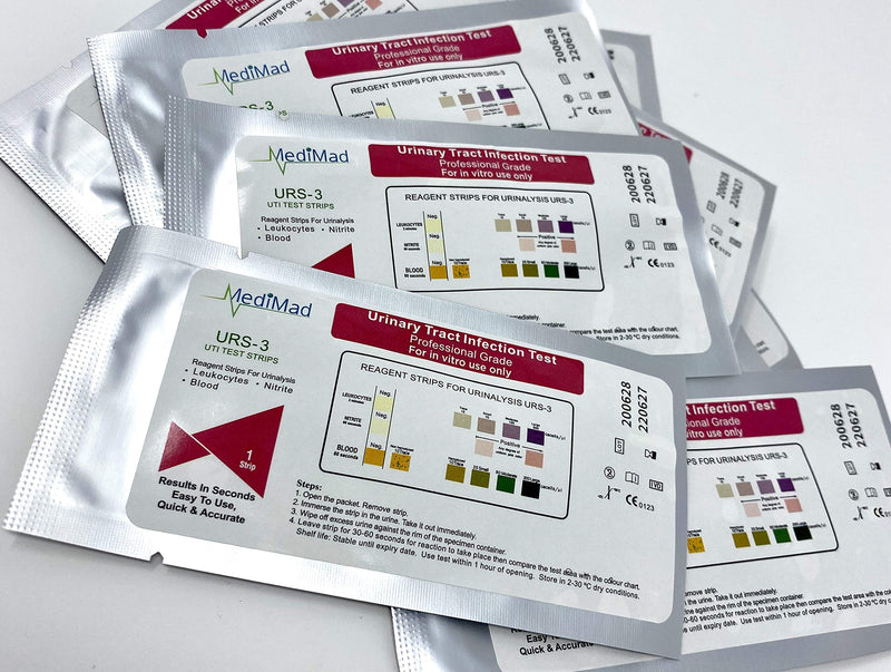 4 x Home Urine Urinary Tract Infection Tests (UTI, Nitrite, Leukocytes and Blood) - 1 Test Strip per foil - BeesActive Australia