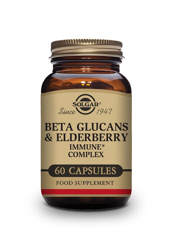 Solgar Beta Glucans & Elderberry Immune Complex Vegetable Capsules - Pack of 60 - Unique Blend of Immune Supportive Nutrients - For Increased Periods of Stress or Exercise - Vegetarian and Gluten Free - BeesActive Australia
