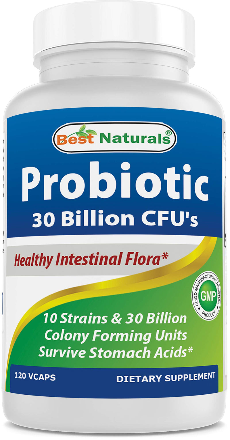 Best Naturals Probiotic 10 Strains & 30 Billion CFU Intestinal Flora, 120 Veggie Capsules - Shelf Stable probiotic (4146365) 120 Count (Pack of 1) - BeesActive Australia