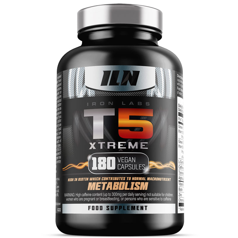Iron Labs T5 Xtreme for Men and Women – Keto Diet Friendly – Plus Green Tea Extract, L Carnitine and Caffeine – High in Chromium for Macronutrient Metabolism – 180 Vegetarian Capsules Original - BeesActive Australia