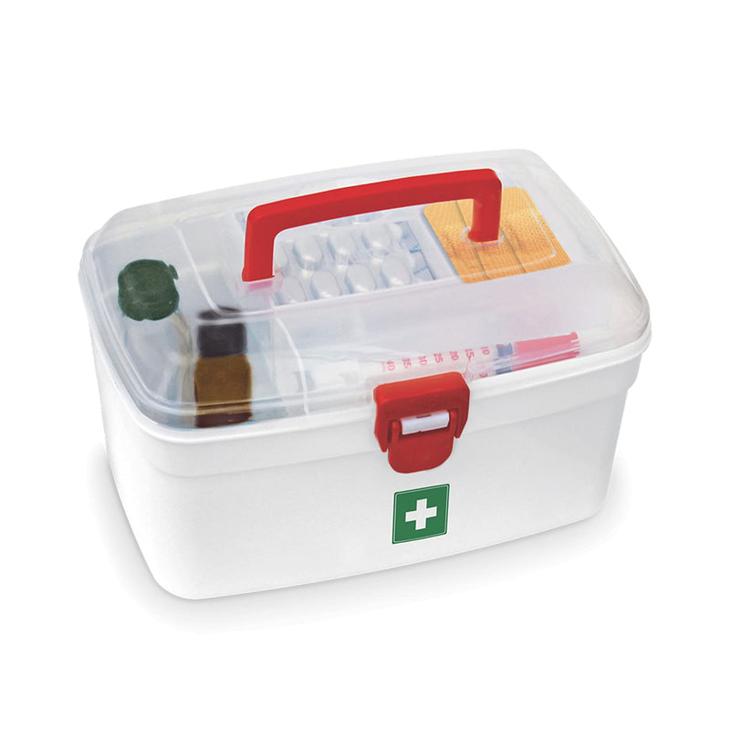 Milton Medical Box, First Aid Box with Portable Handle, Family Emergency Kit, Detachable Tray, 2 Layer Storage, Multi-Purpose Box, Emergency Medical Transparent Lid Box, Easy Accessibility, White First Aid Box-2 - BeesActive Australia