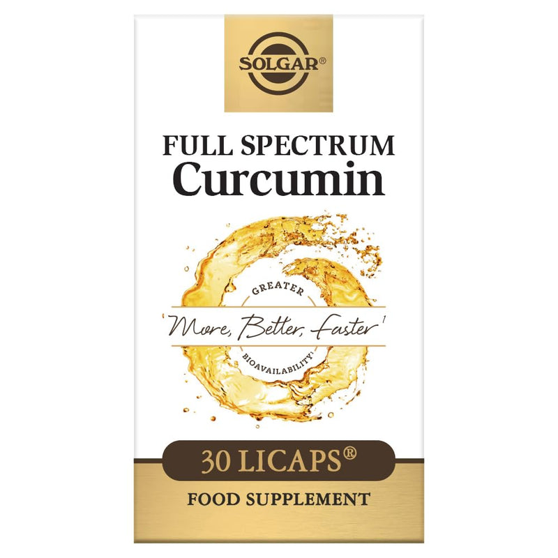 Solgar Full Spectrum Curcumin Softgels - Pack of 30 - Liquid Extract of Turmeric - Supports Brain, Joint, & Immune System Health - Gluten Free, Gold - BeesActive Australia