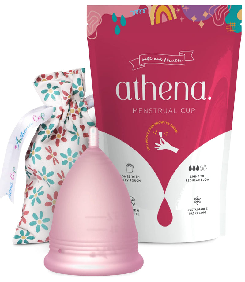 Athena Menstrual Cup One-Pack, Period Cups for Regular to Heavy Flow (Size 2 Large) - Soft Reusable Menstruation Cup - BPA Free Feminine Silicone Cup - Easy to Use and Clean Tampon and Pad Alternative (Transparent Pink) L (Pack of 1) Transparent Pink - BeesActive Australia