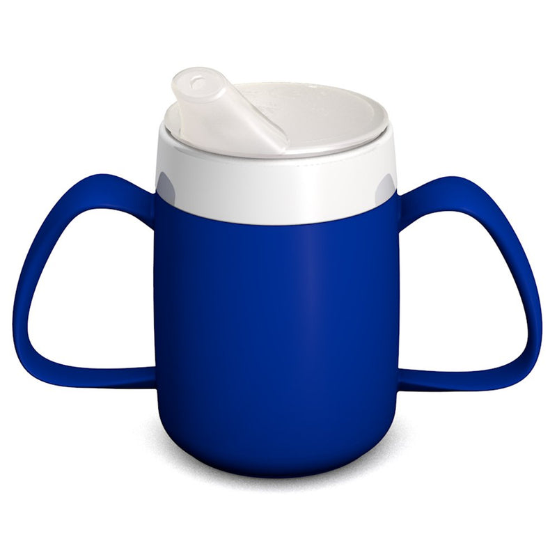 Ornamin Two Handled Mug with Internal Cone 140 ml Blue with Spouted Lid with small opening (model 815 + 806) | drinking aid Single - BeesActive Australia