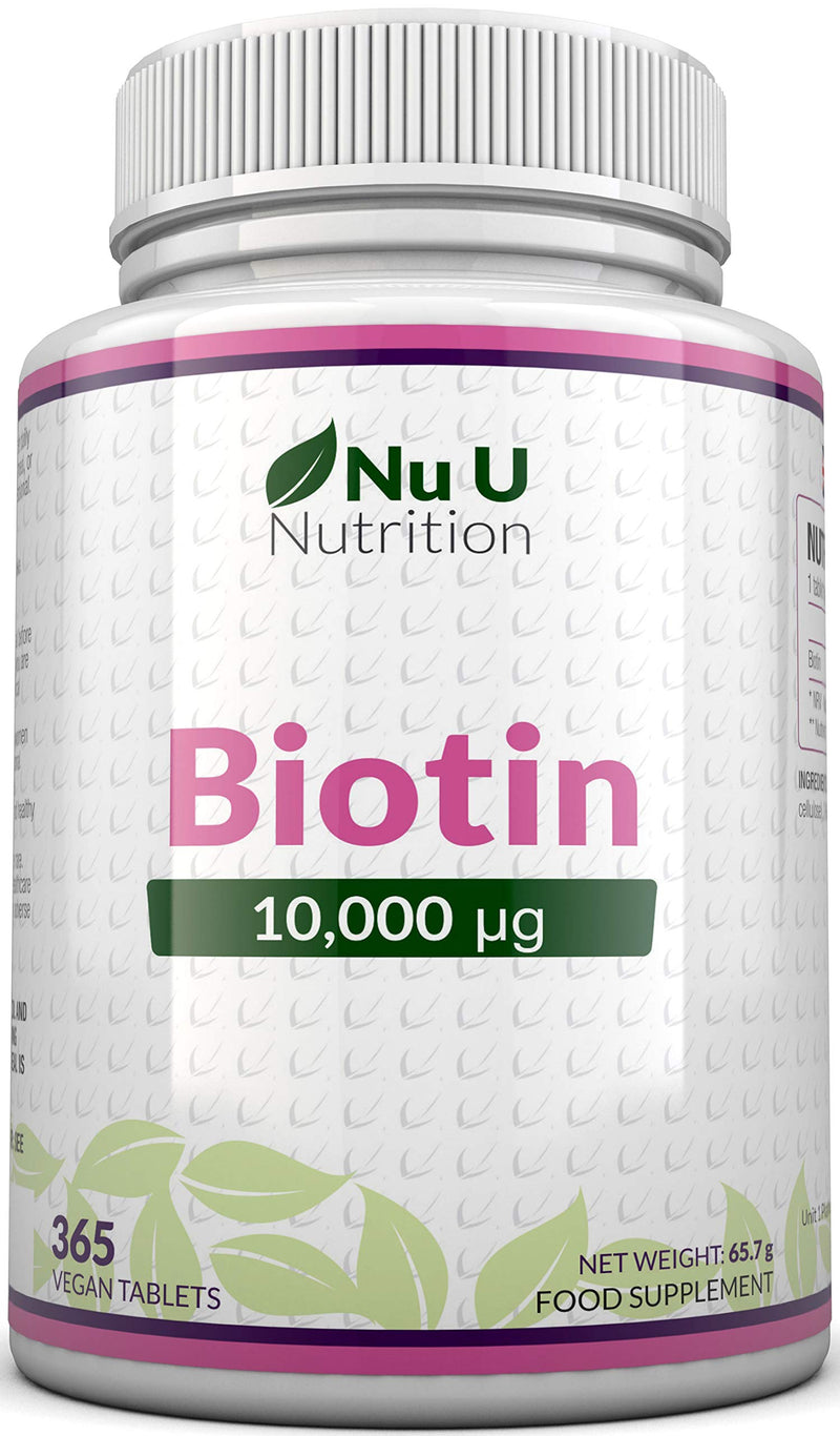 Biotin Hair Growth Supplement - 365 Vegan Tablets (Full Year Supply) - Biotin 10,000mcg by Nu U Nutrition - BeesActive Australia