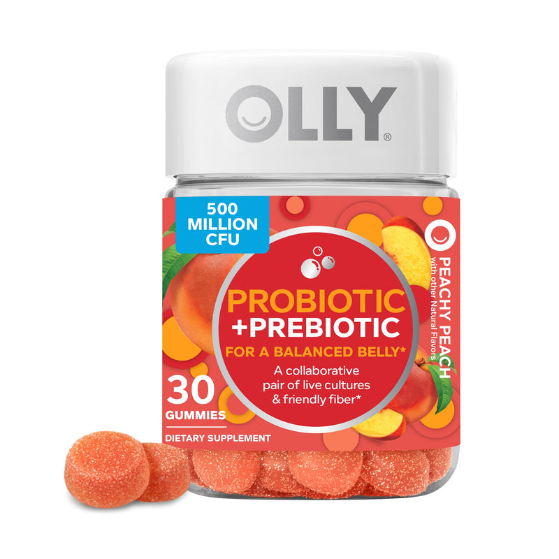 OLLY Probiotic + Prebiotic Gummy, 30 Day Supply (30 Gummies), Peachy Peach, Probiotics, Live Cultures, Prebiotic Fiber, Chewable Supplement 30 Count (Pack of 1) Peachy Peach (30 Day Supply) - BeesActive Australia