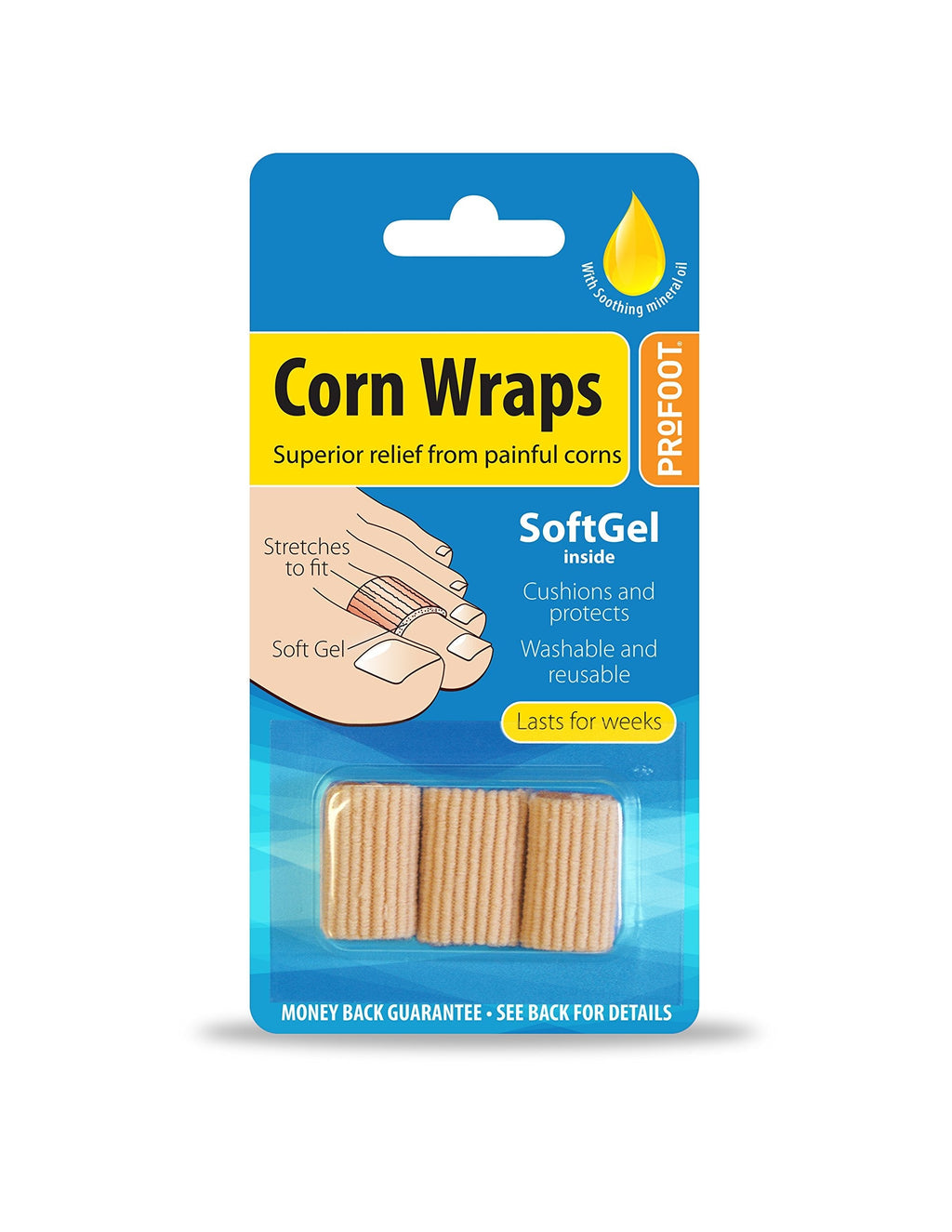 Profoot Corn Wraps for relief from painful corns washable and reusable prevents friction - 2 Pack (6 wraps) 2 Pack (6 wraps) - BeesActive Australia