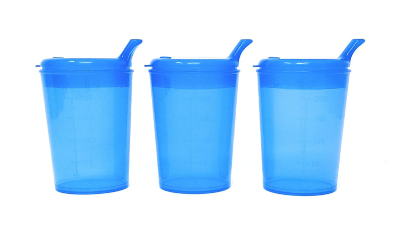 3 x Medi-Inn Adult Convalescent Drinking / Feeding Cup / Beaker with Lip Spout (250ml) Blue - BeesActive Australia