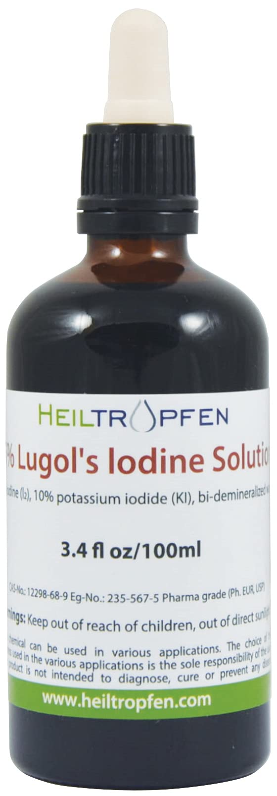 Lugols Iodine Solution 5% 3.4 Oz - 100 ml | 15% liquid formulation | 5 percent Iodine Supplement - Liquid Drops | Thyroid Support | Made with 5 Percent Iodine and 10% Potassium Iodide | Heiltropfen� - BeesActive Australia