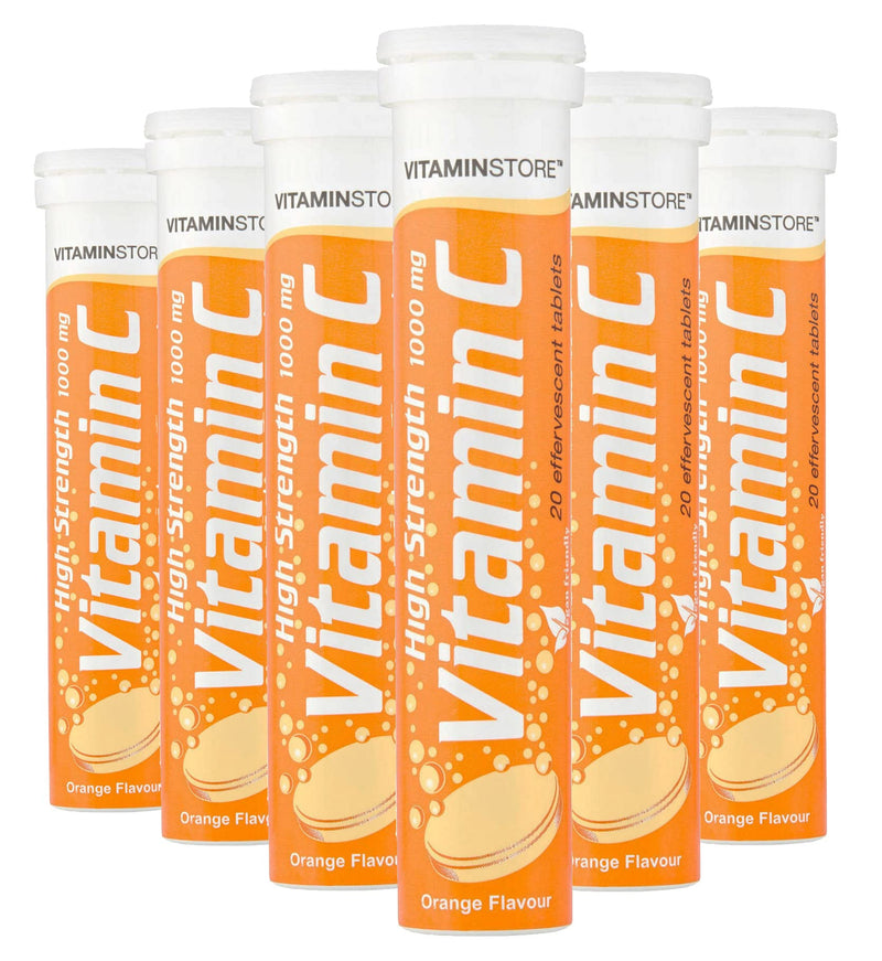 120 Vitamin C Orange 1000mg Effervescent Tablets *6 Packs of 20* HIGH Strength 20 Count (Pack of 6) - BeesActive Australia