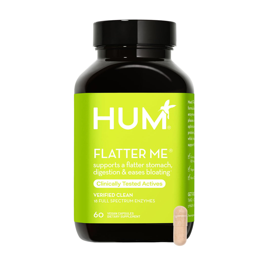 HUM Flatter Me Digestive Enzymes - Amylase Lipase & Bromelain Enzymes Healthy Digestion Supplement - Supports Nutrition Absorption & A Flatter Stomach, Helps Decrease Bloating (60 Vegan Capsules) - BeesActive Australia