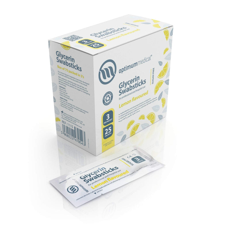 Optimum Medical Glycerin Swabsticks – Lemon or Blackcurrant Flavour Pleasant Tasting Sugar Free Swab Sticks for Dry Mouth Relief and Dental Hygiene (Lemon - Box of 75) Lemon - Box of 75 - BeesActive Australia