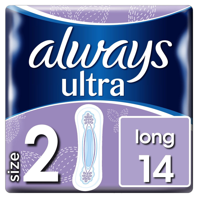 Always Ultra Long Sanitary Towels without Wings, Size 2, 14 Pads Size 2 (Pack of 14) - BeesActive Australia