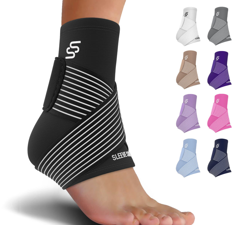 Sleeve Stars Ankle Support for Ligament Damage & Sprained Ankle, Plantar Fasciitis Support & Heel Achilles Tendonitis Pain Relief, Ankle Brace for Women & Men w/Compression Strap (Single/Black) One Size Black 1 - BeesActive Australia