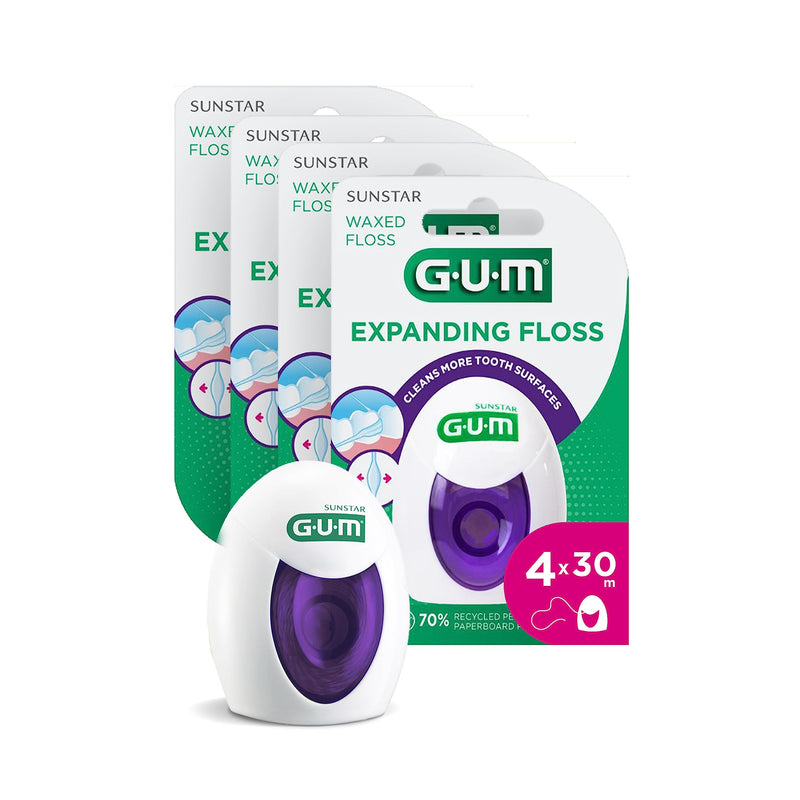 GUM Expanding Floss | Removes Plaque from Between Teeth | Expands Into Large Interdental Spaces | Ideal for Sensitive Gums and Teeth | 4 x 30m - BeesActive Australia